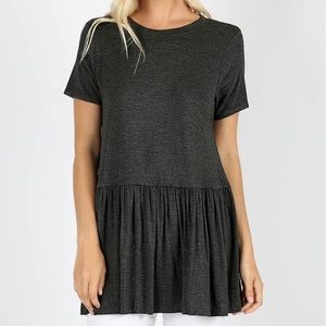 NWT**BOUTIQUE**CHARCOAL RUFFLE BOTTOM TOP